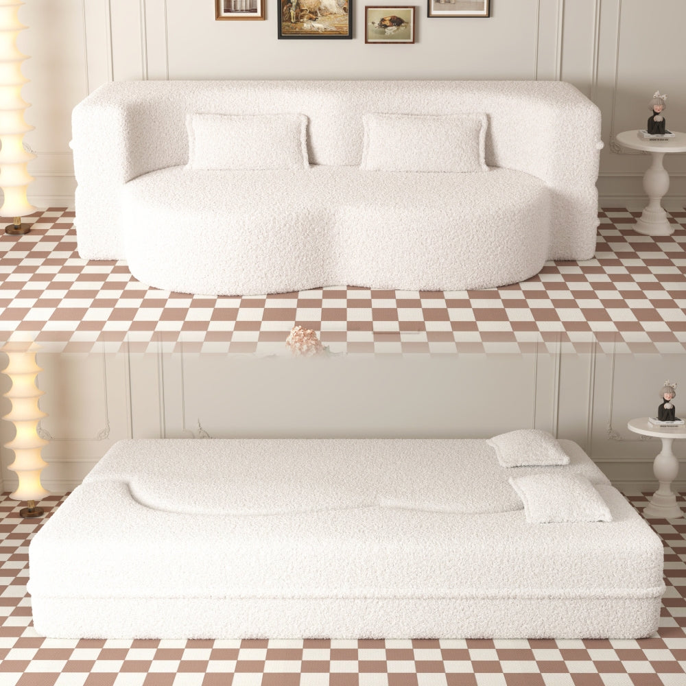 Convertible Floor Sofa Bed – Soft Teddy Fabric with Foam Mattress and Pillows