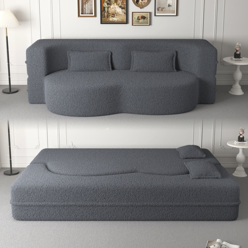Convertible Floor Sofa Bed – Soft Teddy Fabric with Foam Mattress and Pillows
