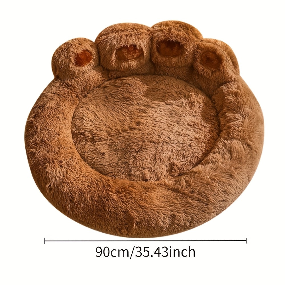 Plush Round Bear Dog Bed – Non-Slip, Warm Winter Pet Mat for All Breeds