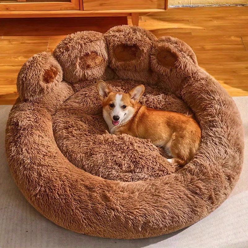 Plush Round Bear Dog Bed – Non-Slip, Warm Winter Pet Mat for All Breeds