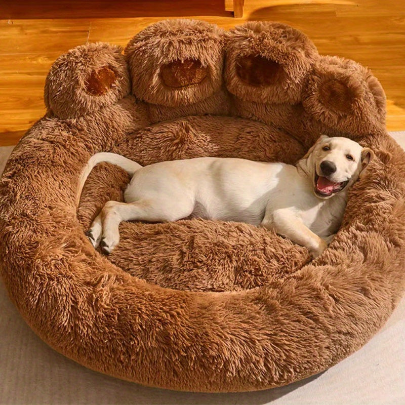 Plush Round Bear Dog Bed – Non-Slip, Warm Winter Pet Mat for All Breeds