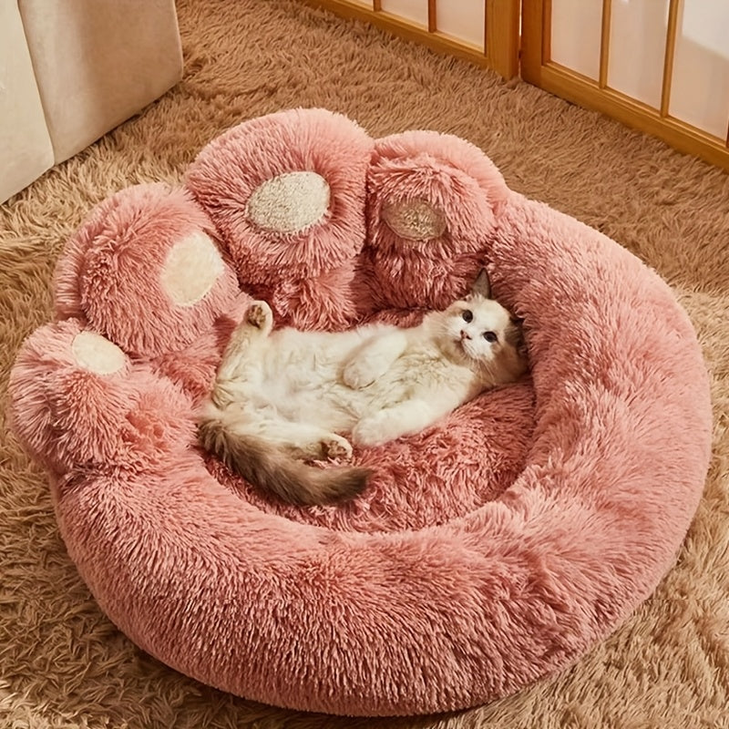 Plush Round Bear Dog Bed – Non-Slip, Warm Winter Pet Mat for All Breeds