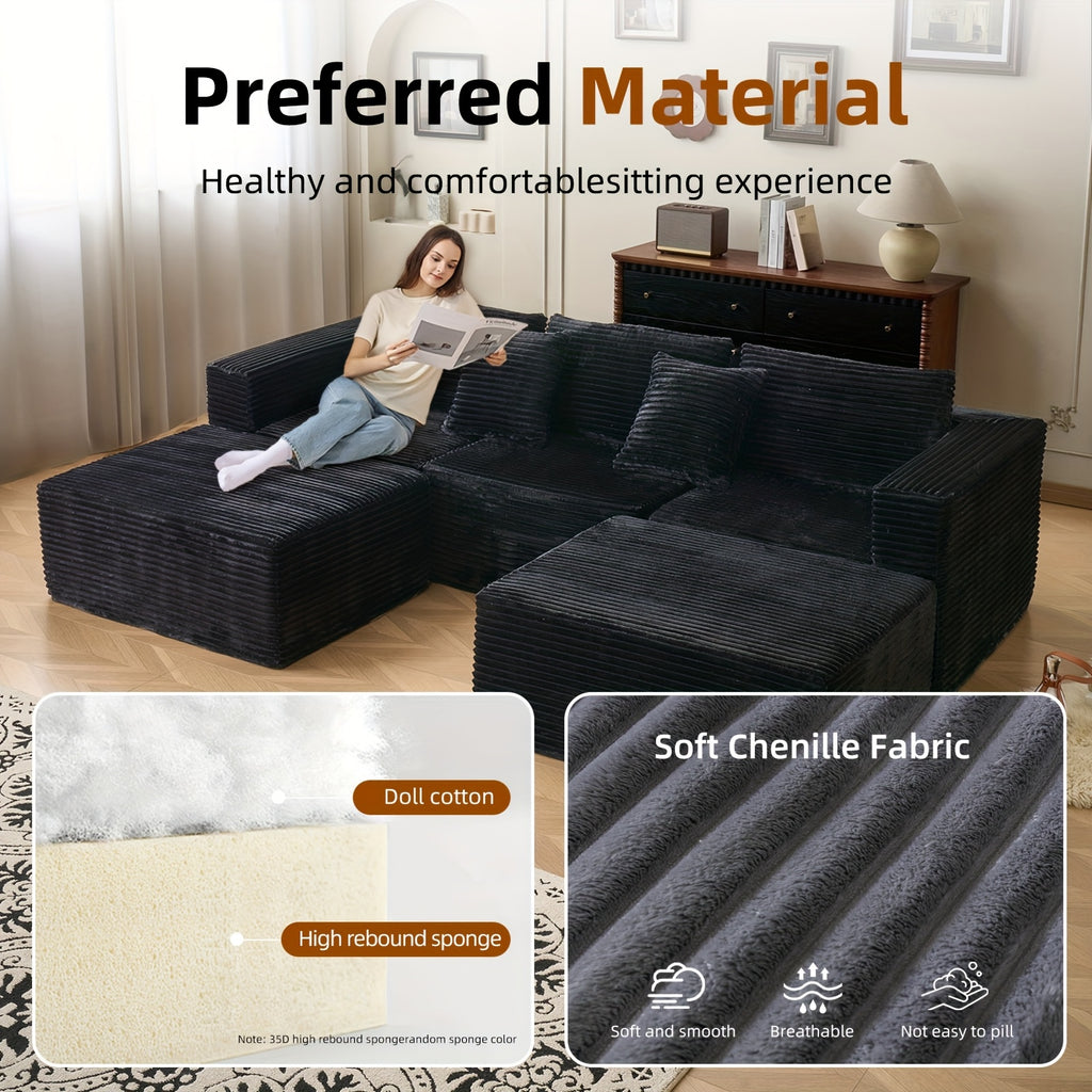 Modular U-Shaped Sofa – Corduroy Sectional with Lounge Chair