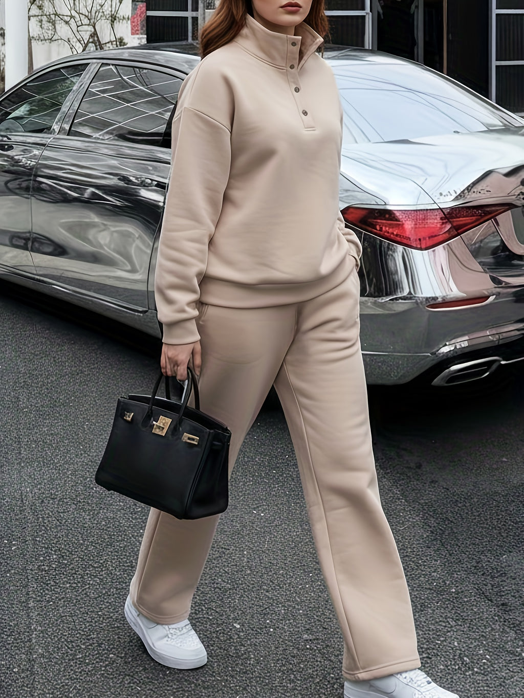 Casual Sweatshirt and Jogger Set for Women – Comfortable Fall/Winter Outfit