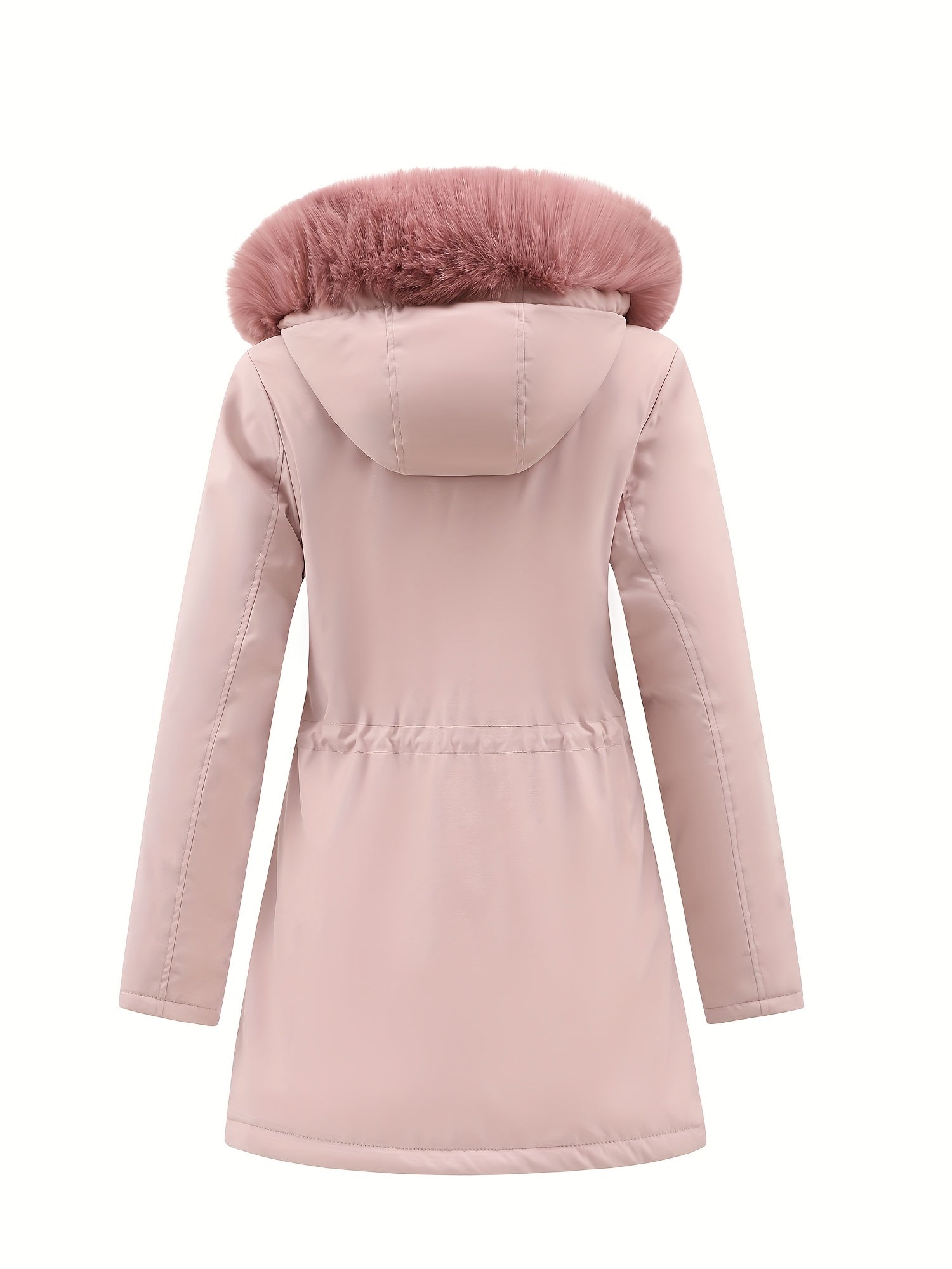 Fleece-Lined Hooded Winter Jacket for Women – Cozy Mid-Length Coat with Fur Trim