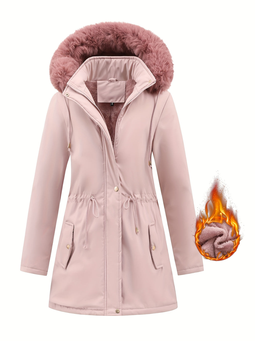 Fleece-Lined Hooded Winter Jacket for Women – Cozy Mid-Length Coat with Fur Trim