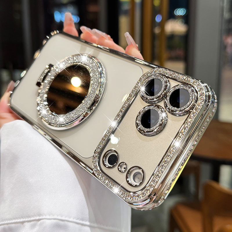 Glitter Lens Case with Mirror Stand – Durable, Magnetic Protection for iPhone