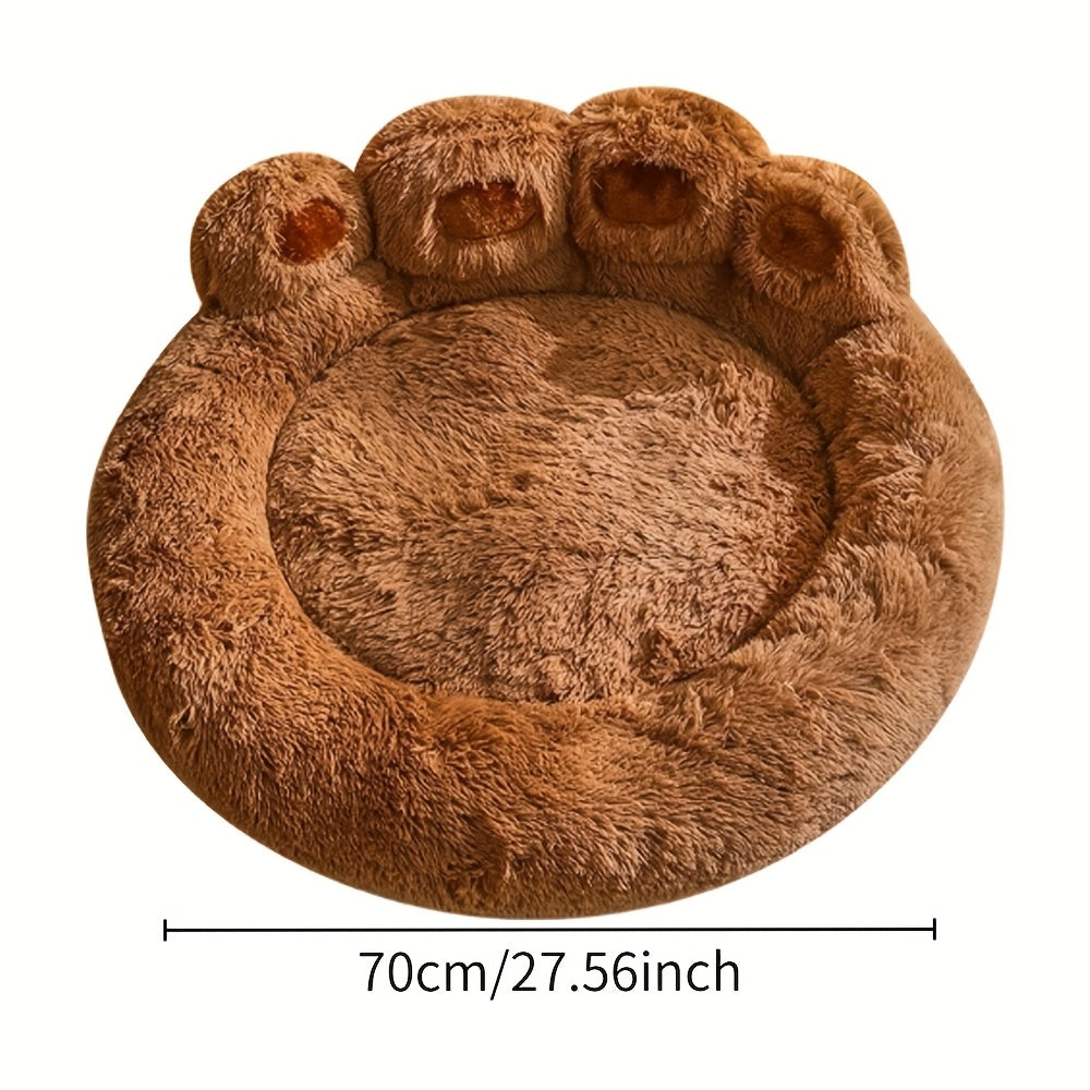 Plush Round Bear Dog Bed – Non-Slip, Warm Winter Pet Mat for All Breeds