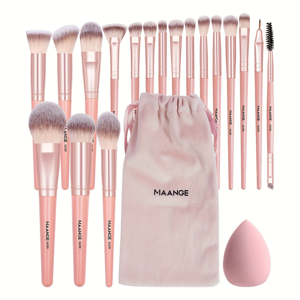 MAANGE Professional Makeup Brush Set – Complete Set with Flannel Bag and Makeup Sponge