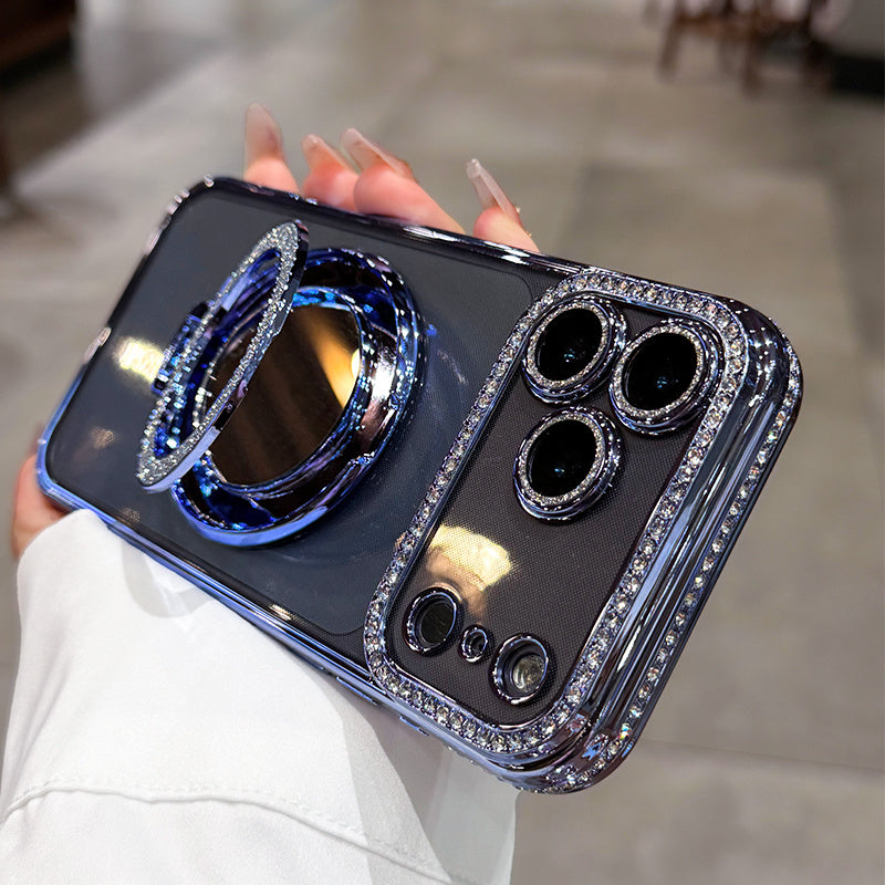 Glitter Lens Case with Mirror Stand – Durable, Magnetic Protection for iPhone