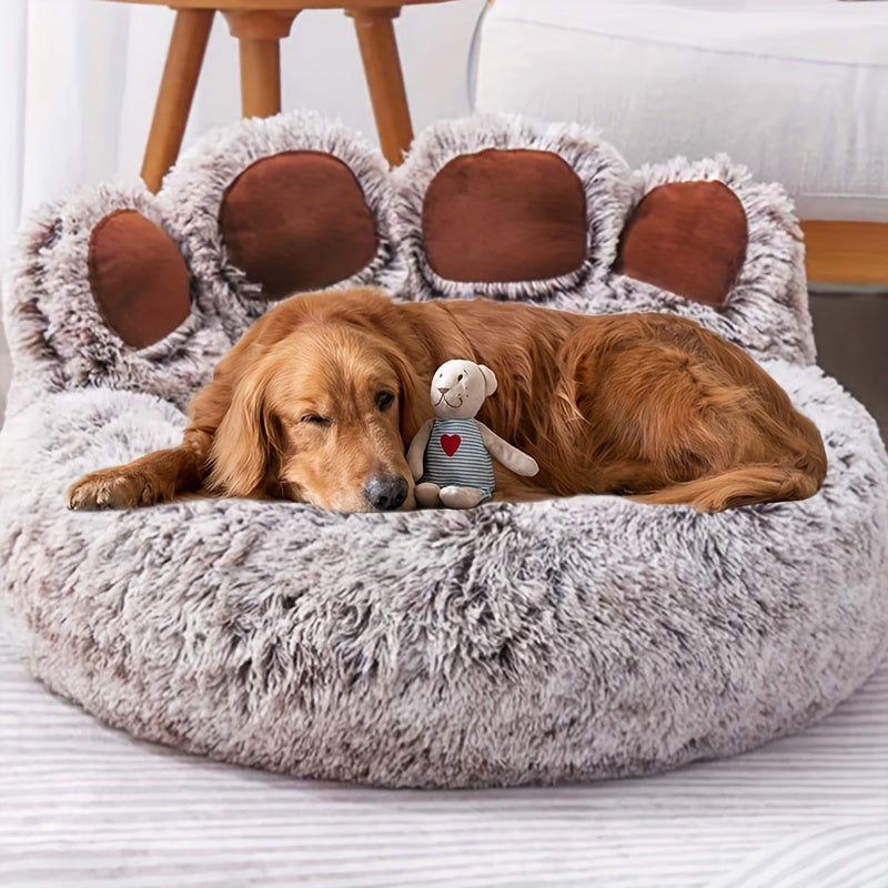 Plush Round Bear Dog Bed – Non-Slip, Warm Winter Pet Mat for All Breeds