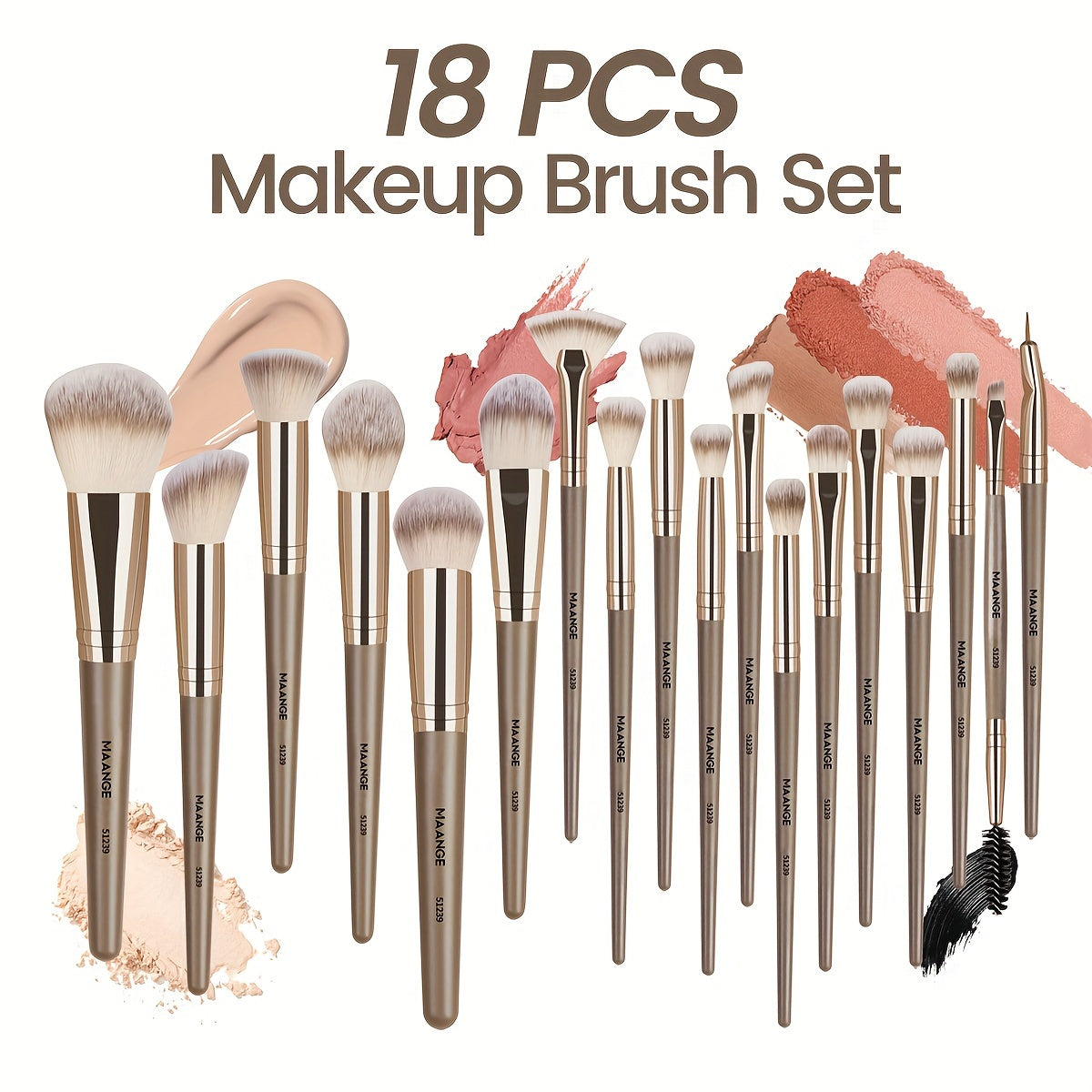 MAANGE Professional Makeup Brush Set – Complete Set with Flannel Bag and Makeup Sponge