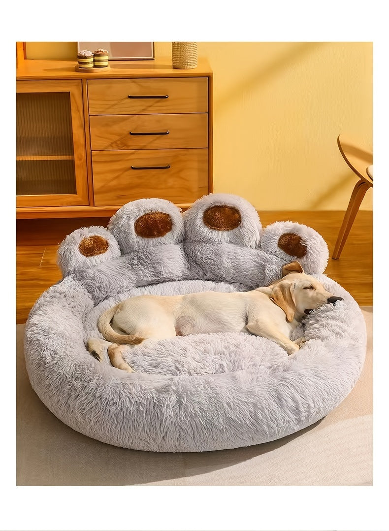 Plush Round Bear Dog Bed – Non-Slip, Warm Winter Pet Mat for All Breeds