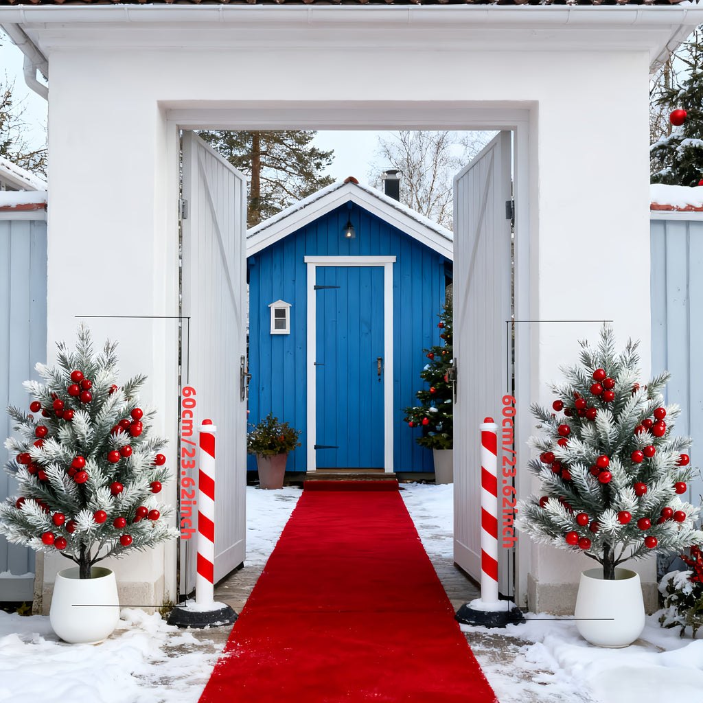 Decorative Artificial Pine Trees with Red Berries – Weatherproof Outdoor Holiday Decor