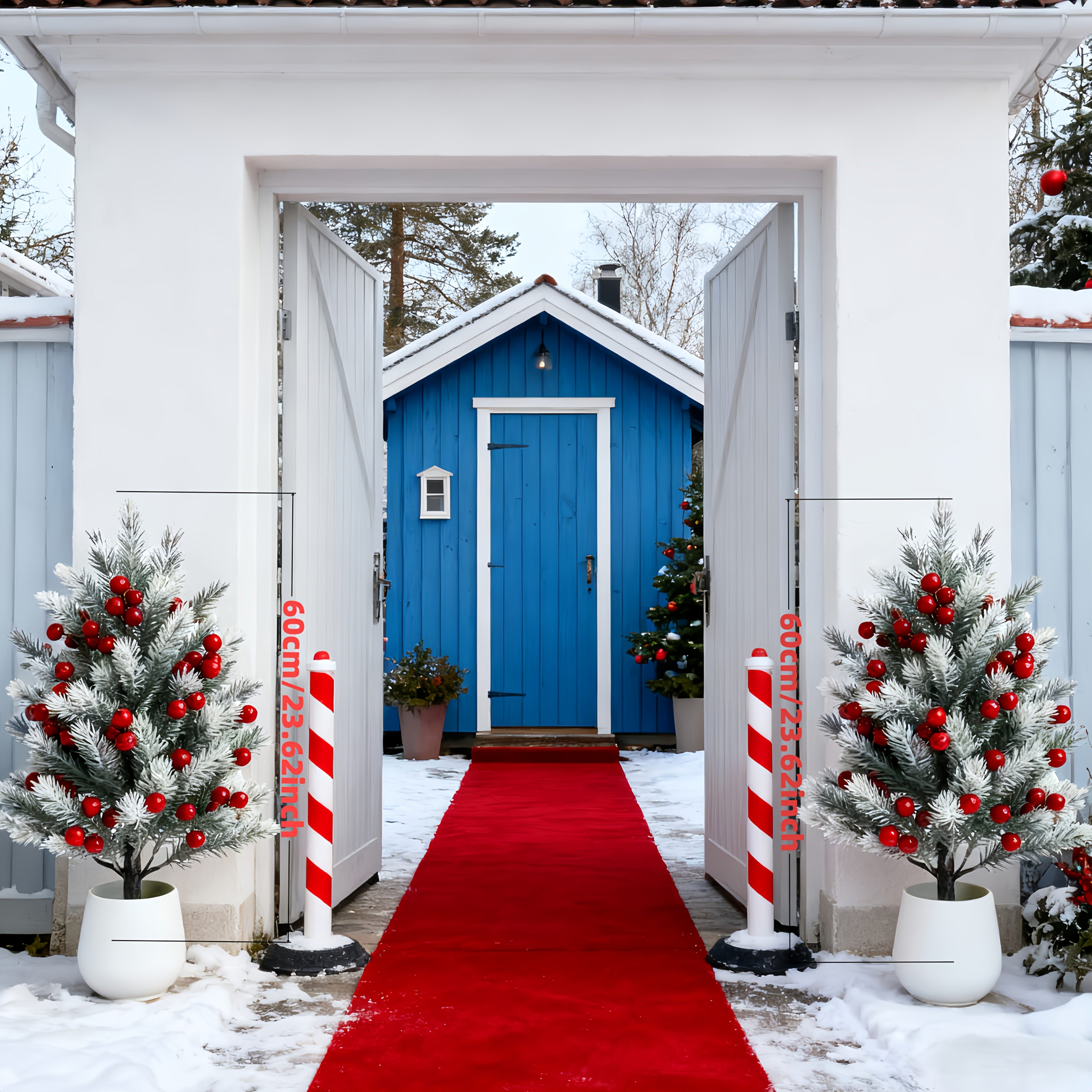 Decorative Artificial Pine Trees with Red Berries – Weatherproof Outdoor Holiday Decor