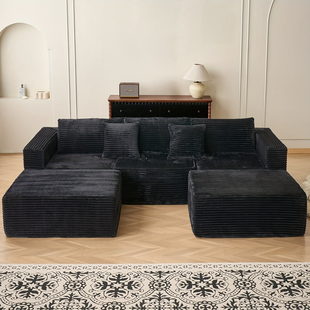 Modular U-Shaped Sofa – Corduroy Sectional with Lounge Chair