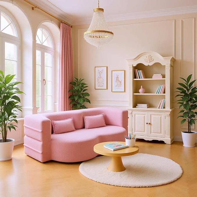 Convertible Floor Sofa Bed – Soft Teddy Fabric with Foam Mattress and Pillows