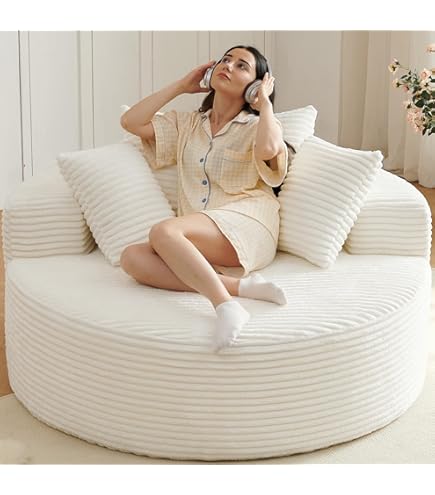 Round Corduroy Chaise Lounge – Deep Comfort Cloud Sofa