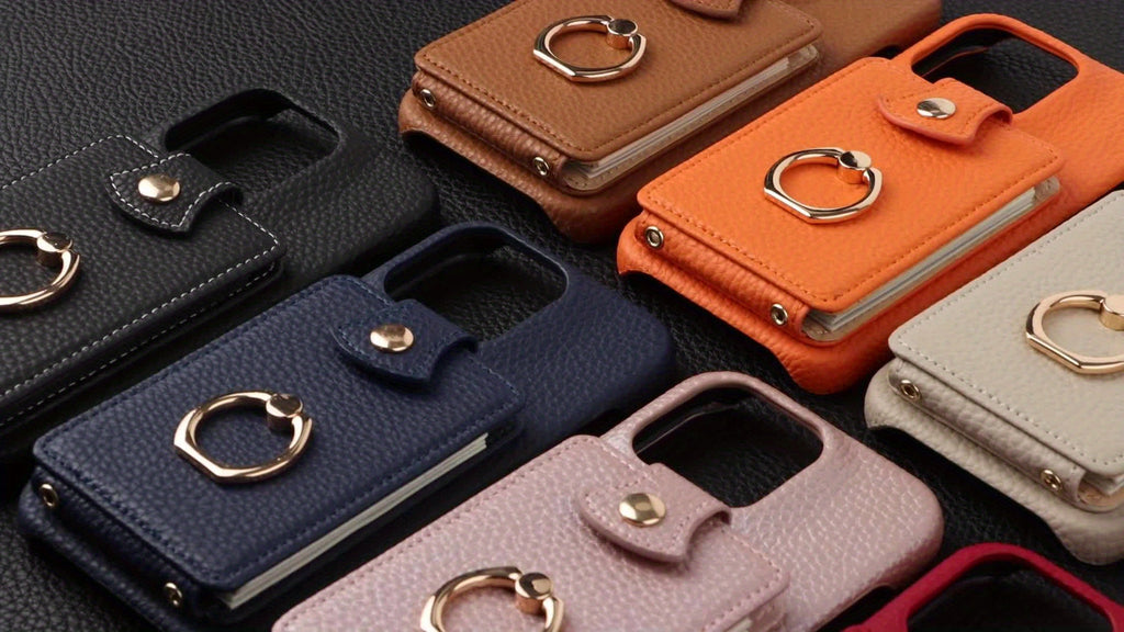 Faux Leather Flip Case for iPhone – Crossbody Wallet with Card Slots and Ring Holder