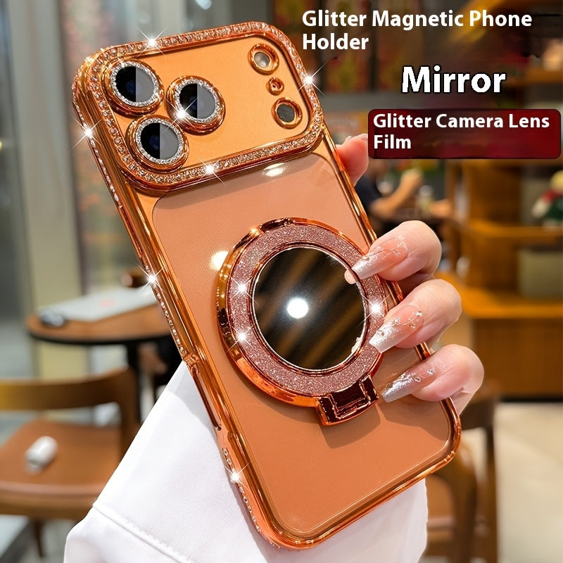 Glitter Lens Case with Mirror Stand – Durable, Magnetic Protection for iPhone