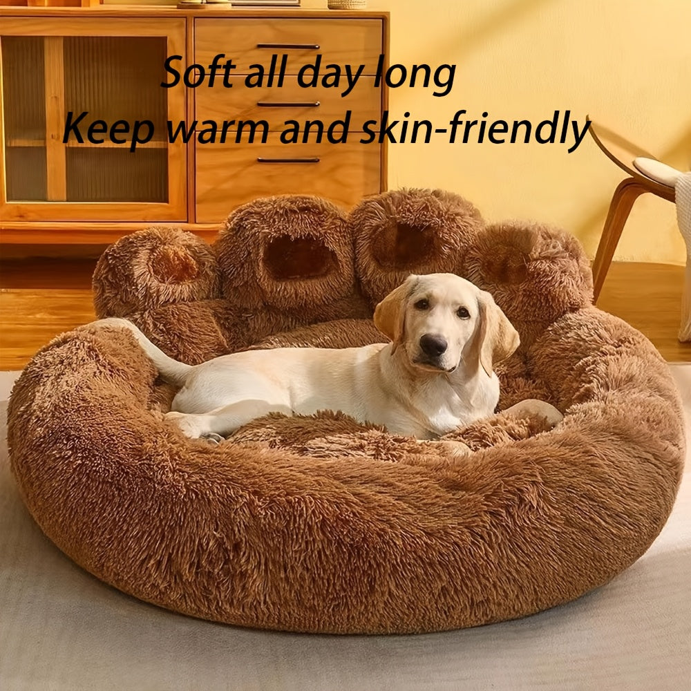Plush Round Bear Dog Bed – Non-Slip, Warm Winter Pet Mat for All Breeds
