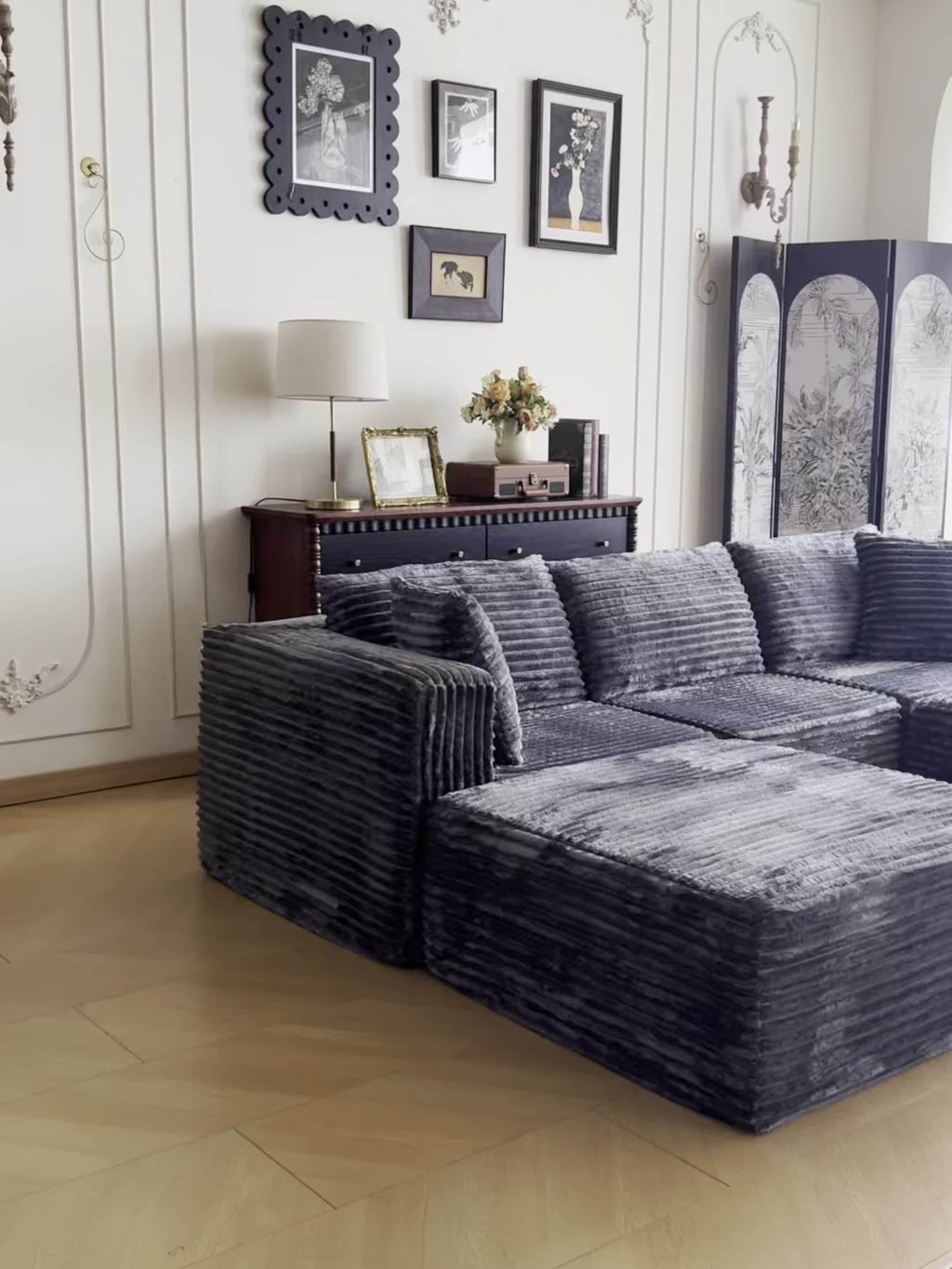 Modular U-Shaped Sofa – Corduroy Sectional with Lounge Chair