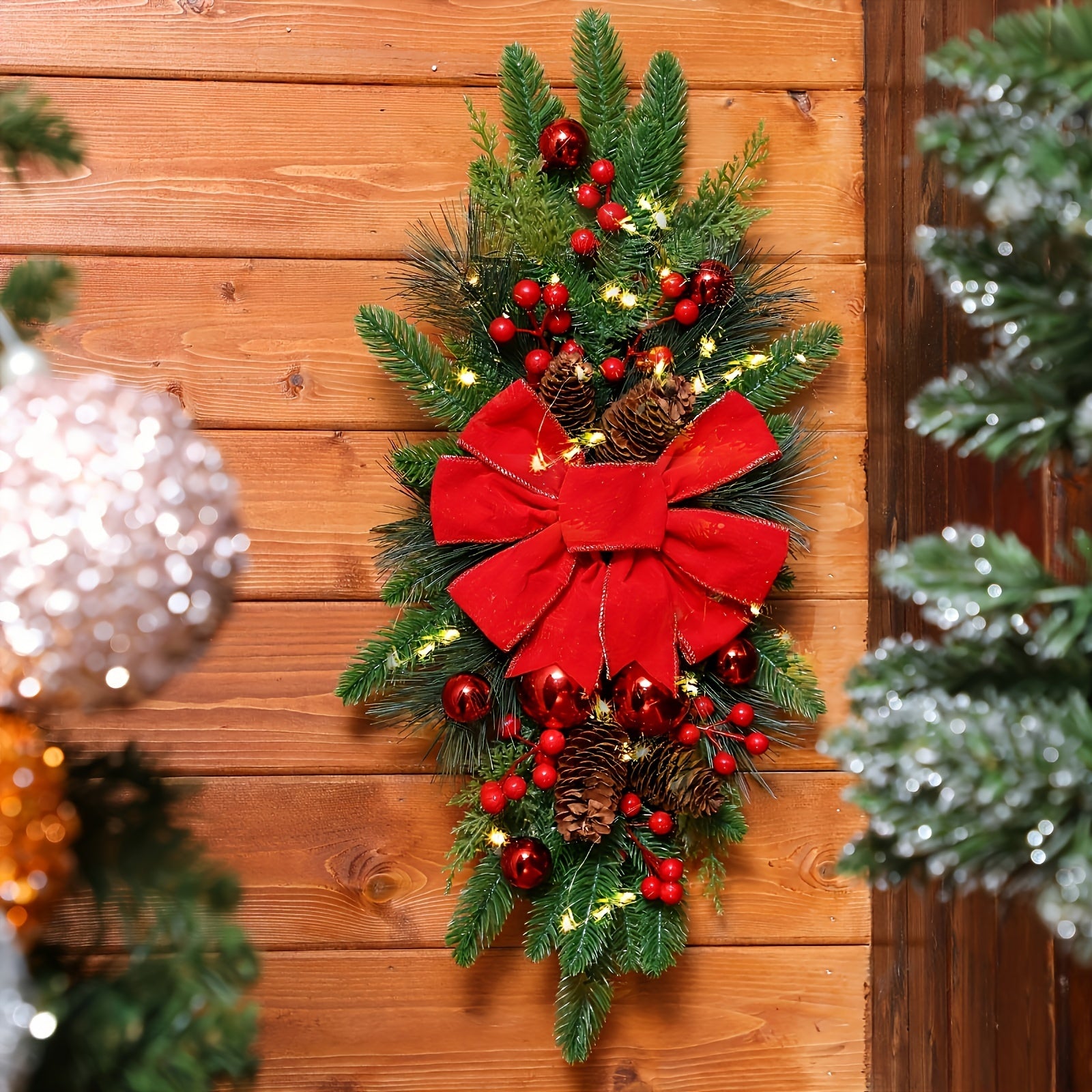 Teardrop Christmas Decorations – Festive Wreaths for Stairs, Doorways, and Windows