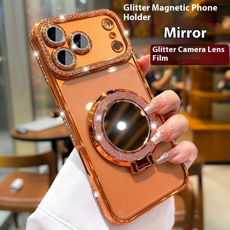 Glitter Lens Case with Mirror Stand – Durable, Magnetic Protection for iPhone