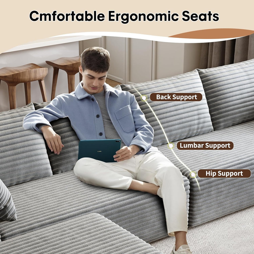 Modular U-Shaped Sofa – Corduroy Sectional with Lounge Chair