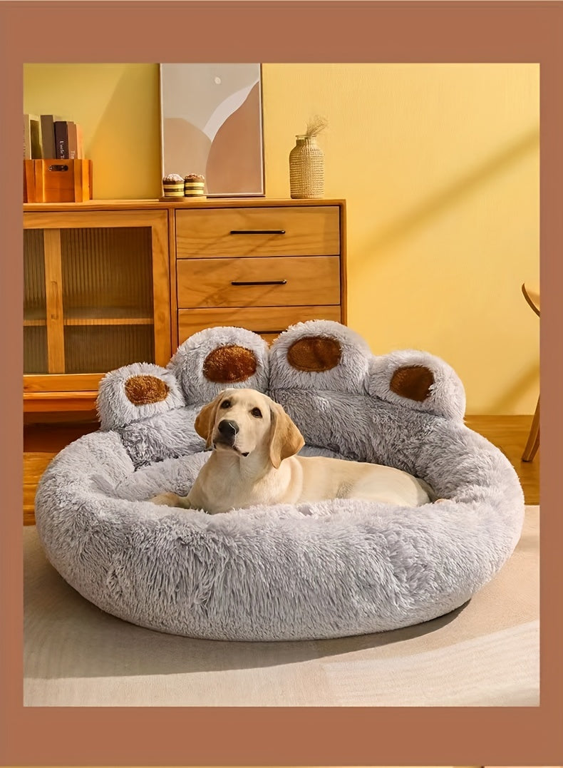 Plush Round Bear Dog Bed – Non-Slip, Warm Winter Pet Mat for All Breeds