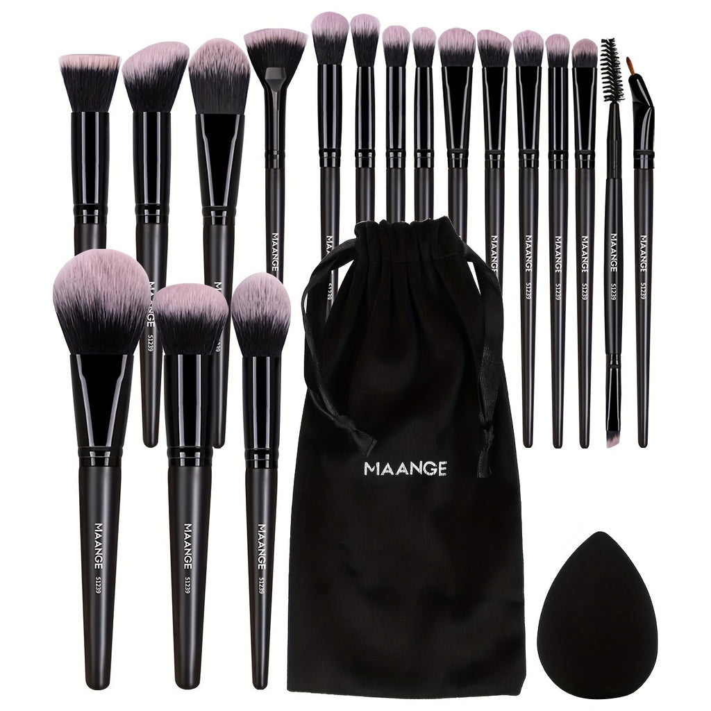 MAANGE Professional Makeup Brush Set – Complete Set with Flannel Bag and Makeup Sponge