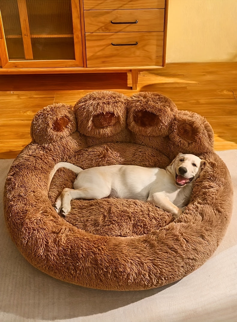 Plush Round Bear Dog Bed – Non-Slip, Warm Winter Pet Mat for All Breeds