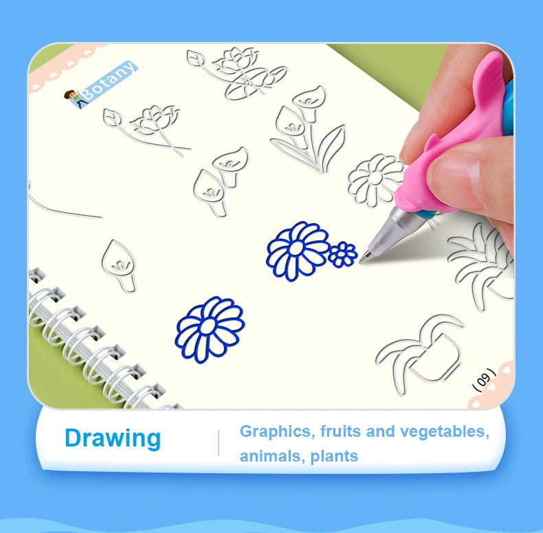 4pcs Reusable Magic Copybook Set for Kids – Handwriting Practice & Groove Guide