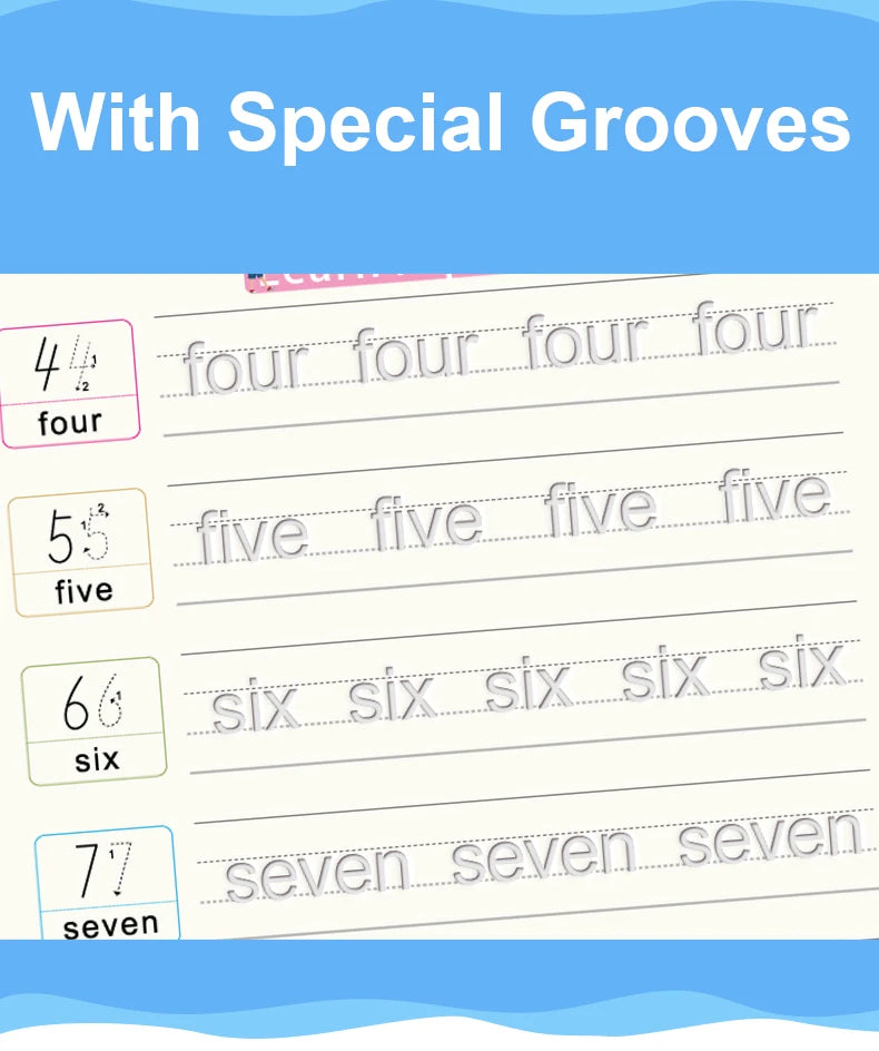 4pcs Reusable Magic Copybook Set for Kids – Handwriting Practice & Groove Guide