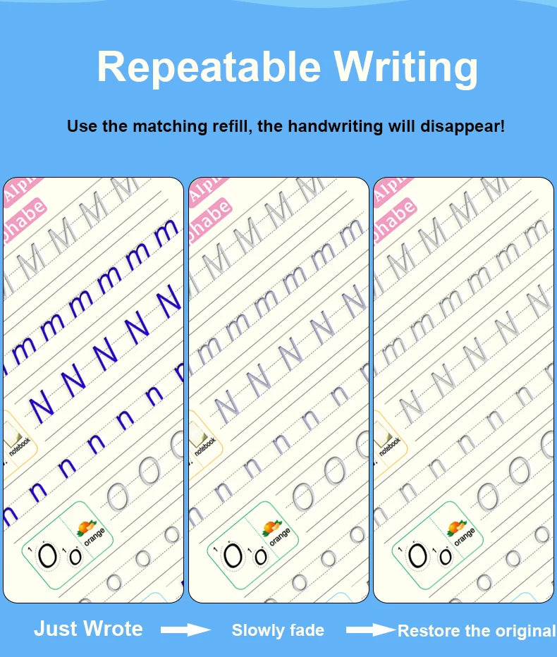 4pcs Reusable Magic Copybook Set for Kids – Handwriting Practice & Groove Guide