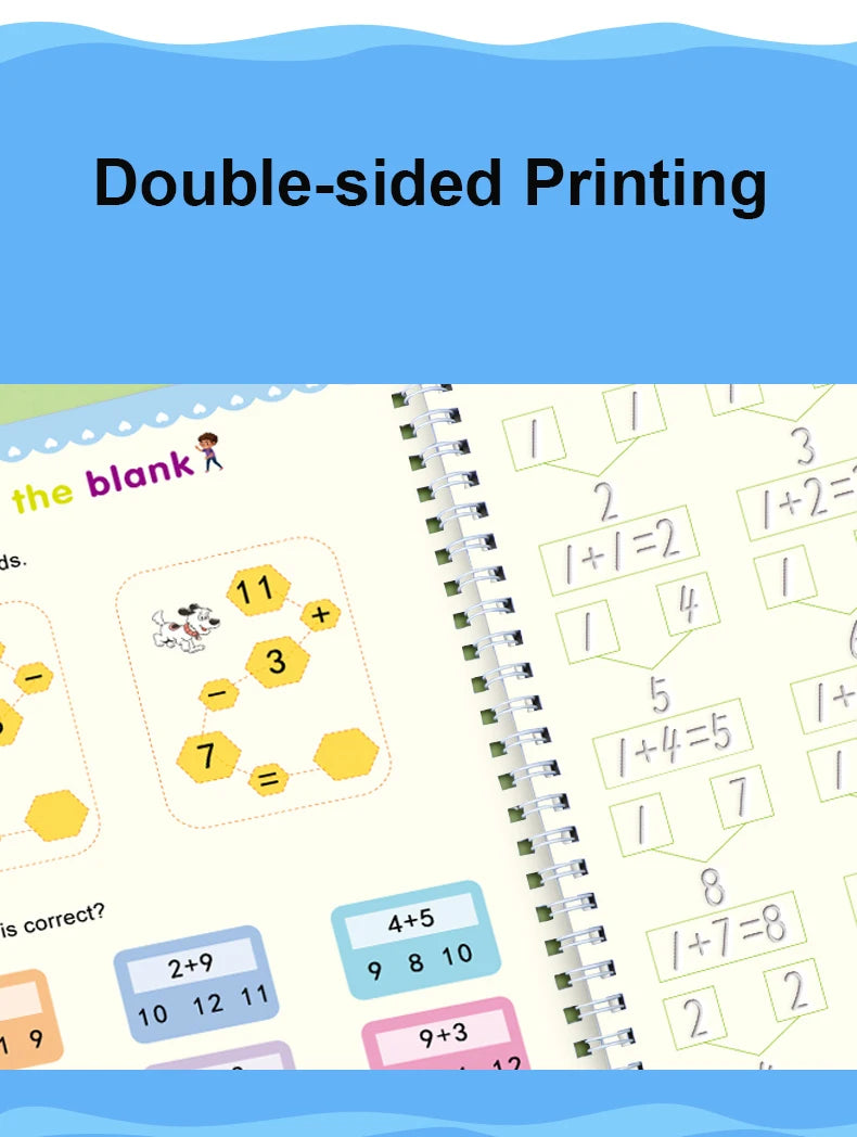 4pcs Reusable Magic Copybook Set for Kids – Handwriting Practice & Groove Guide