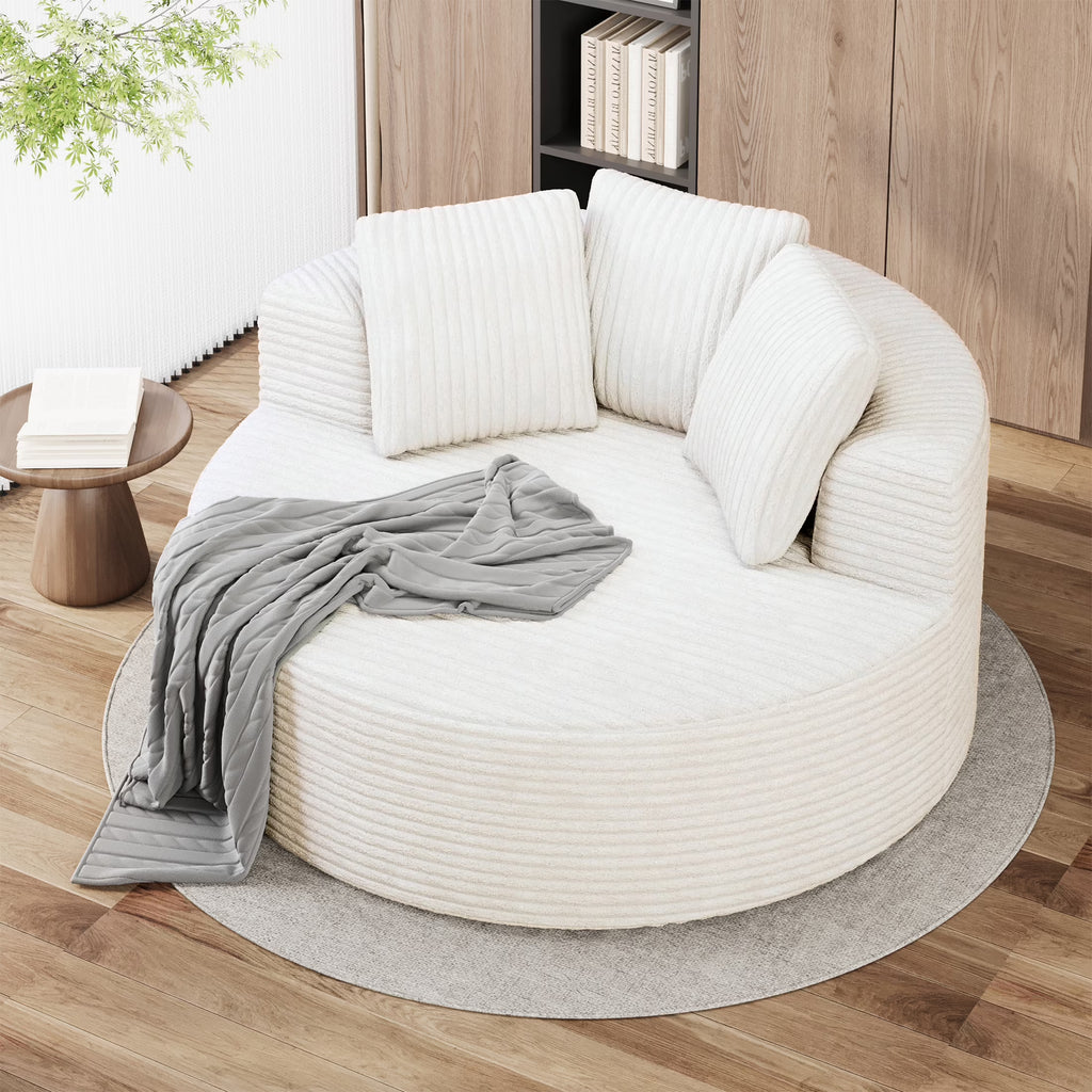 Round Corduroy Chaise Lounge – Deep Comfort Cloud Sofa