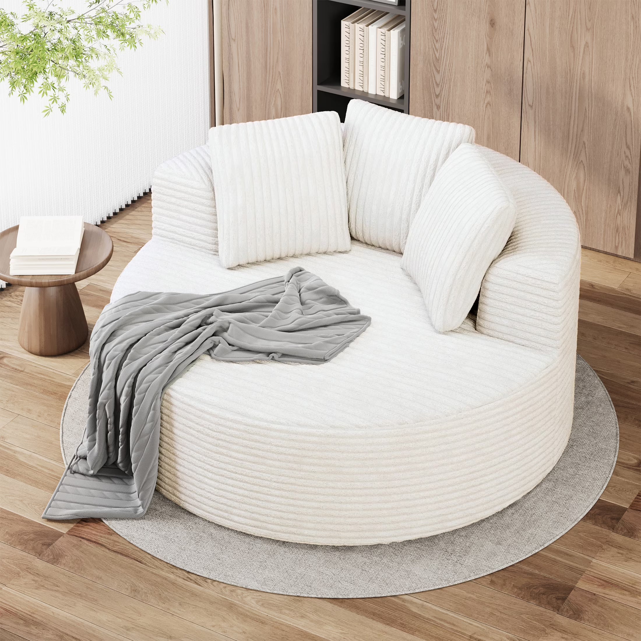 Round Corduroy Chaise Lounge – Deep Comfort Cloud Sofa
