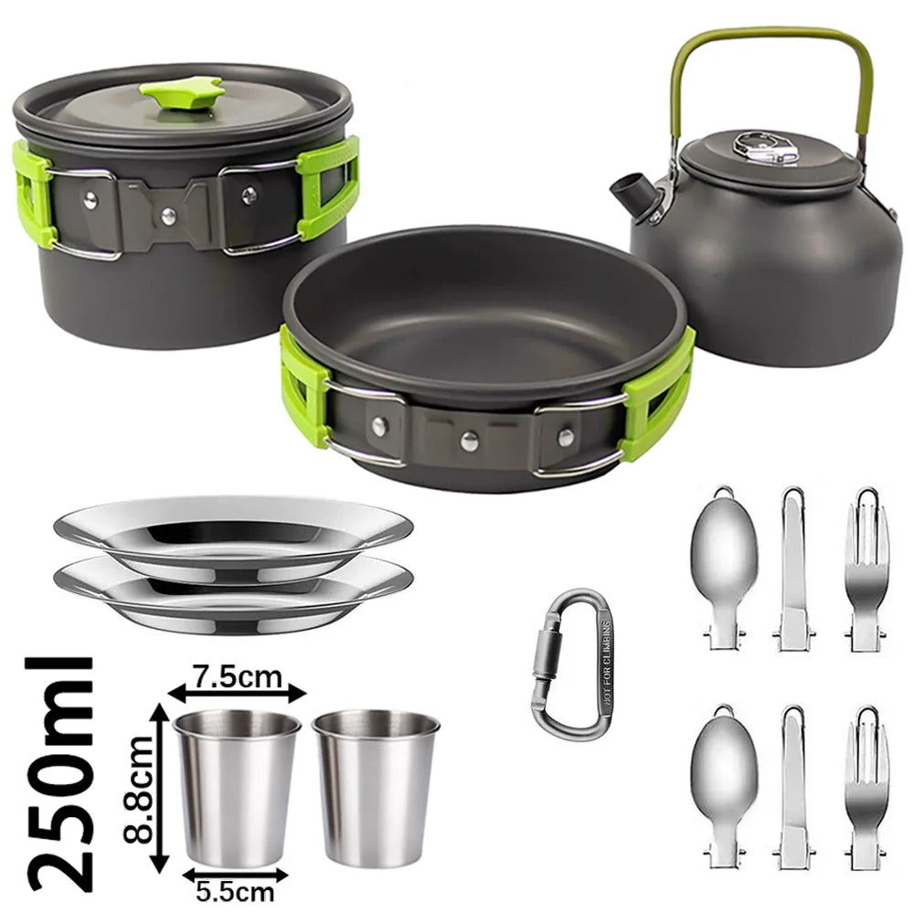Portable Camping Cookware Set – Non-Stick Pots, Teapot, and Tableware
