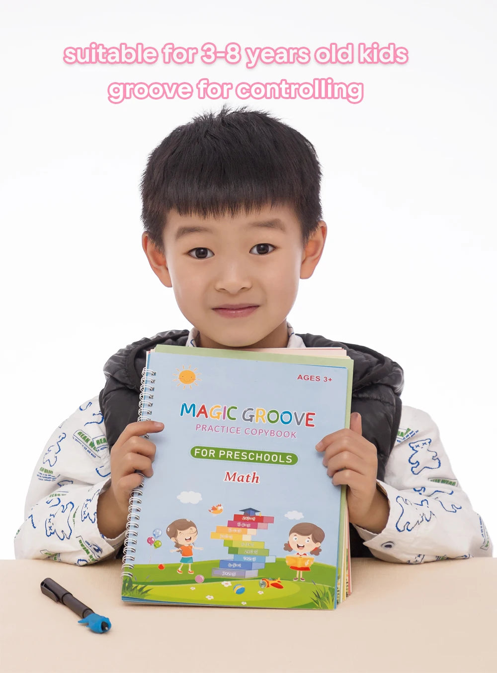 4pcs Reusable Magic Copybook Set for Kids – Handwriting Practice & Groove Guide