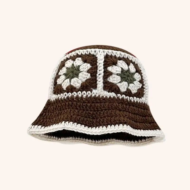 Crochet Flower Bucket Hat – Knitted Y2K Beanie for Women