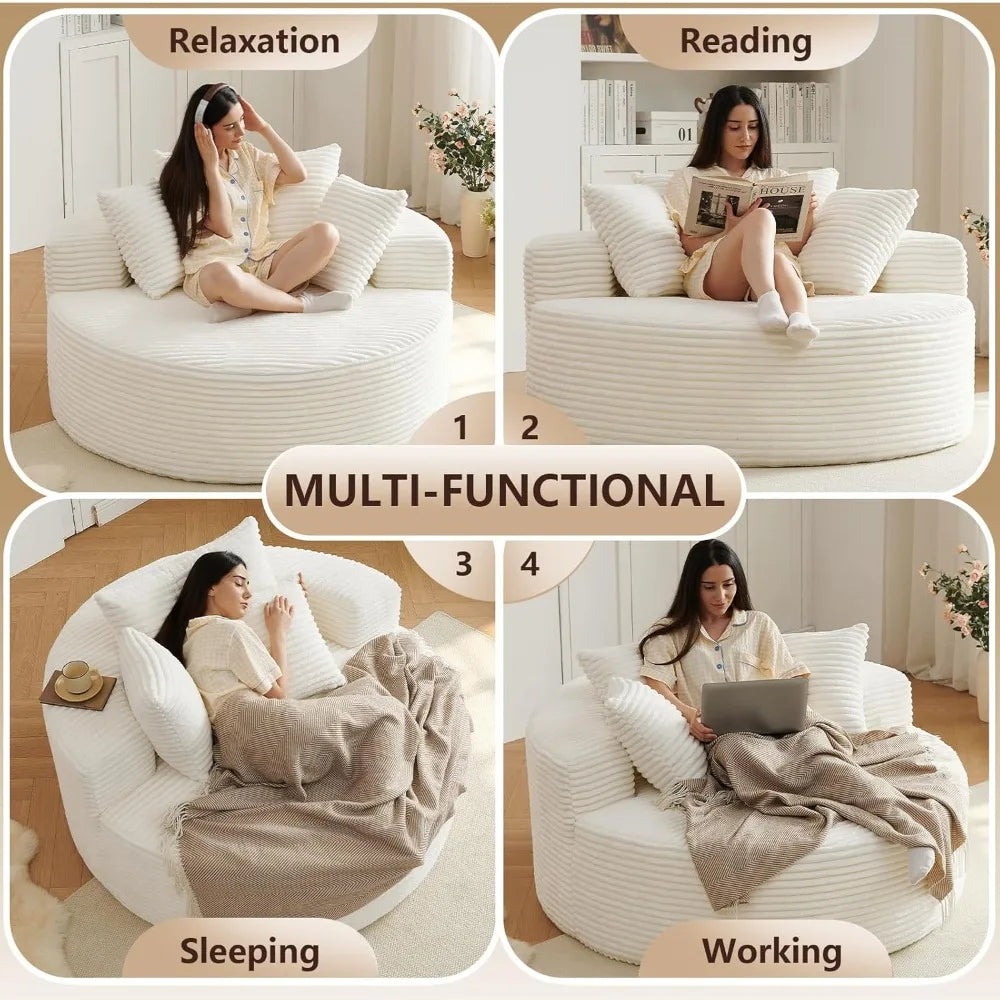 Round Corduroy Chaise Lounge – Deep Comfort Cloud Sofa