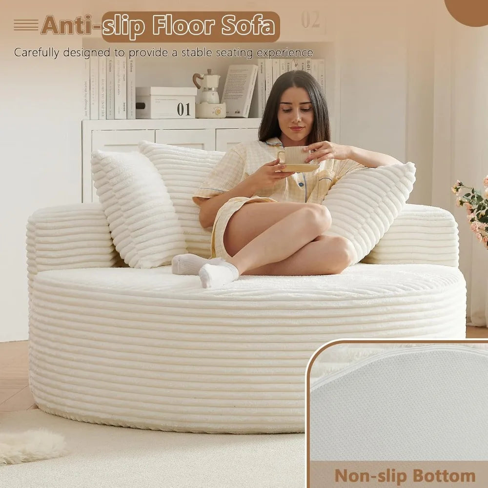 Round Corduroy Chaise Lounge – Deep Comfort Cloud Sofa