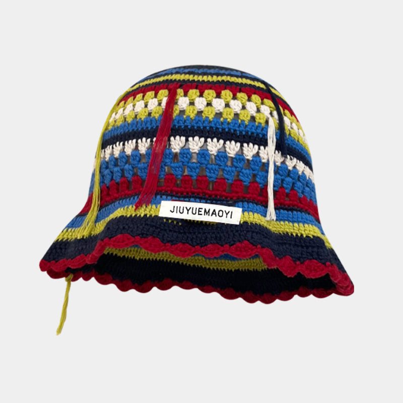 Crochet Flower Bucket Hat – Knitted Y2K Beanie for Women