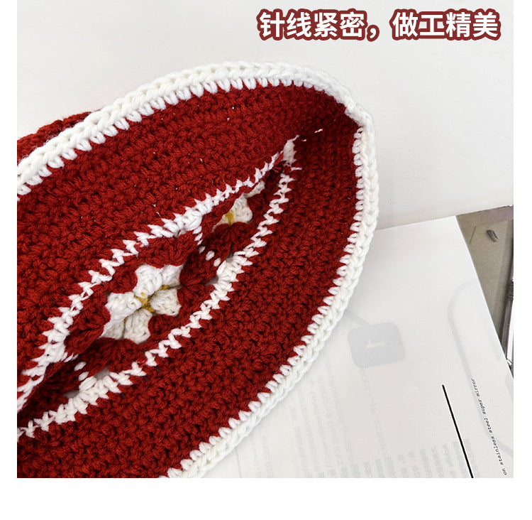 Crochet Flower Bucket Hat – Knitted Y2K Beanie for Women