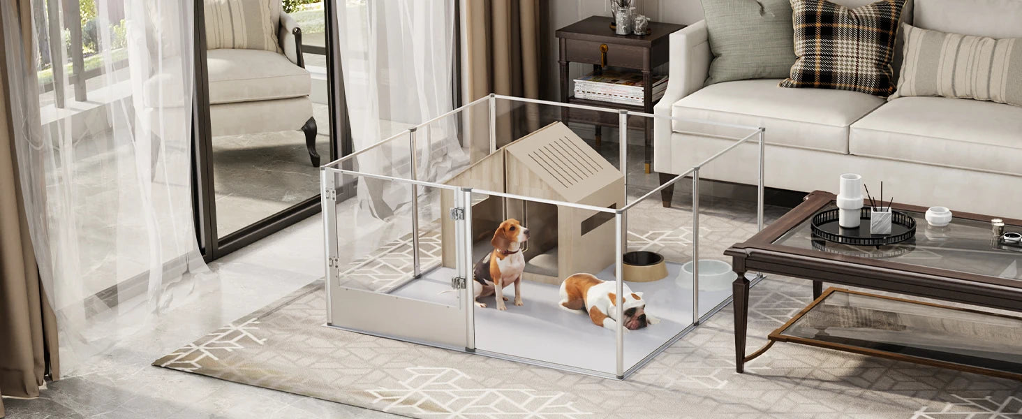 Acrylic Dog Playpen – Large Pet Enclosure with Waterproof Pad