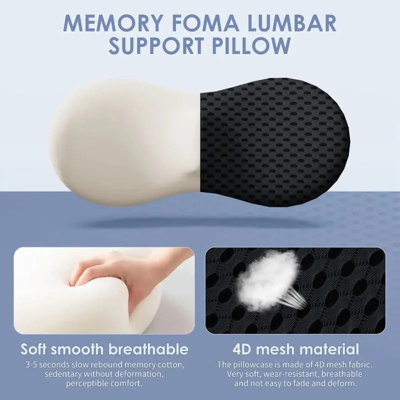 Memory Foam Lumbar Pillow – Ergonomic Back Support for Chair or Car
