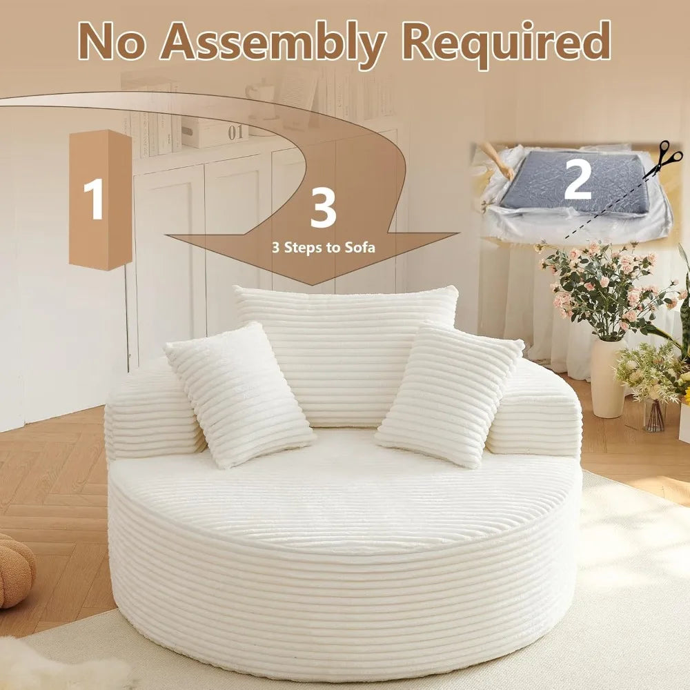 Round Corduroy Chaise Lounge – Deep Comfort Cloud Sofa