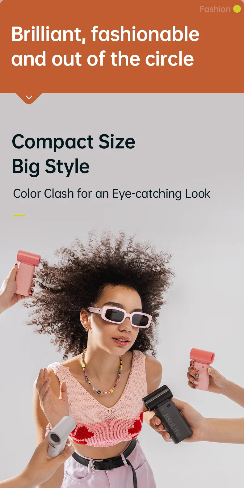 JISULIFE Handheld Turbo Fan – USB Rechargeable with Adjustable Speeds and Strong Wind