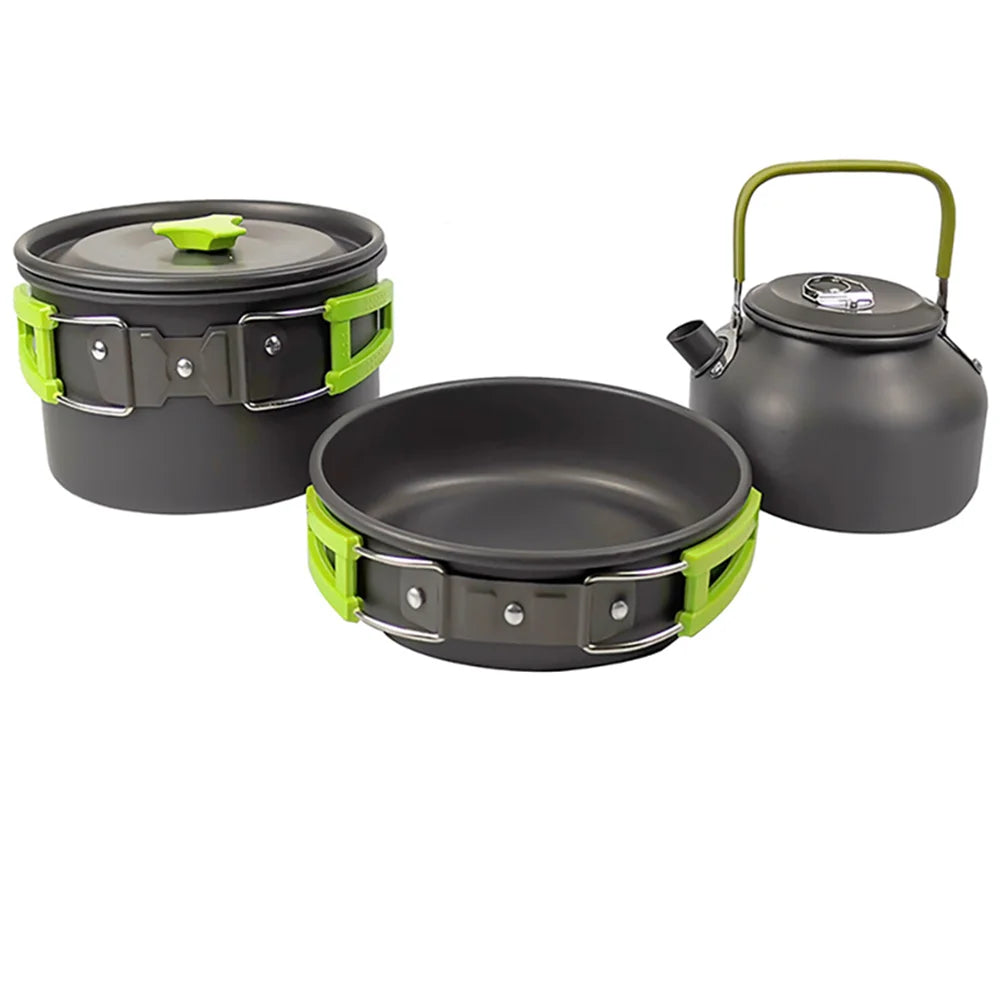 Portable Camping Cookware Set – Non-Stick Pots, Teapot, and Tableware